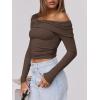 imageANRABESS Womens One Off Shoulder Shirts Long Sleeve Slim Fitted Going Out Crop Tops 2025 Fall Outfits Y2K ClothesBrown
