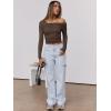 imageANRABESS Womens One Off Shoulder Shirts Long Sleeve Slim Fitted Going Out Crop Tops 2025 Fall Outfits Y2K ClothesBrown