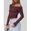imageANRABESS Womens One Off Shoulder Shirts Long Sleeve Slim Fitted Going Out Crop Tops 2025 Fall Outfits Y2K ClothesBurgundy