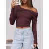 imageANRABESS Womens One Off Shoulder Shirts Long Sleeve Slim Fitted Going Out Crop Tops 2025 Fall Outfits Y2K ClothesBurgundy