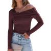 imageANRABESS Womens One Off Shoulder Shirts Long Sleeve Slim Fitted Going Out Crop Tops 2025 Fall Outfits Y2K ClothesBurgundy