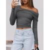 imageANRABESS Womens One Off Shoulder Shirts Long Sleeve Slim Fitted Going Out Crop Tops 2025 Fall Outfits Y2K ClothesDeep Grey