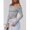 imageANRABESS Womens One Off Shoulder Shirts Long Sleeve Slim Fitted Going Out Crop Tops 2025 Fall Outfits Y2K ClothesGrey