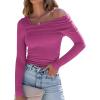 imageANRABESS Womens One Off Shoulder Shirts Long Sleeve Slim Fitted Going Out Crop Tops 2025 Fall Outfits Y2K ClothesHot Pink