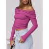 imageANRABESS Womens One Off Shoulder Shirts Long Sleeve Slim Fitted Going Out Crop Tops 2025 Fall Outfits Y2K ClothesHot Pink