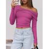 imageANRABESS Womens One Off Shoulder Shirts Long Sleeve Slim Fitted Going Out Crop Tops 2025 Fall Outfits Y2K ClothesHot Pink