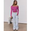 imageANRABESS Womens One Off Shoulder Shirts Long Sleeve Slim Fitted Going Out Crop Tops 2025 Fall Outfits Y2K ClothesHot Pink