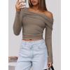 imageANRABESS Womens One Off Shoulder Shirts Long Sleeve Slim Fitted Going Out Crop Tops 2025 Fall Outfits Y2K ClothesKhaki
