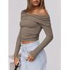 imageANRABESS Womens One Off Shoulder Shirts Long Sleeve Slim Fitted Going Out Crop Tops 2025 Fall Outfits Y2K ClothesKhaki