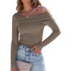 imageANRABESS Womens One Off Shoulder Shirts Long Sleeve Slim Fitted Going Out Crop Tops 2025 Fall Outfits Y2K ClothesKhaki