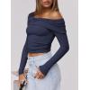 imageANRABESS Womens One Off Shoulder Shirts Long Sleeve Slim Fitted Going Out Crop Tops 2025 Fall Outfits Y2K ClothesNavy Blue