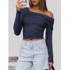 imageANRABESS Womens One Off Shoulder Shirts Long Sleeve Slim Fitted Going Out Crop Tops 2025 Fall Outfits Y2K ClothesNavy Blue