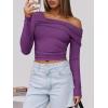 imageANRABESS Womens One Off Shoulder Shirts Long Sleeve Slim Fitted Going Out Crop Tops 2025 Fall Outfits Y2K ClothesPurple