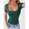 imageANRABESS Womens Short Sleeve Shirts Scoop Neck Lace Going Out Tops Slim Fit Rib Knit Casual Tee 2026 Summer Fashion OutfitsDeep Green