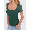 imageANRABESS Womens Short Sleeve Shirts Scoop Neck Lace Going Out Tops Slim Fit Rib Knit Casual Tee 2026 Summer Fashion OutfitsDeep Green
