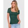 imageANRABESS Womens Short Sleeve Shirts Scoop Neck Lace Going Out Tops Slim Fit Rib Knit Casual Tee 2026 Summer Fashion OutfitsDeep Green
