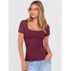 imageANRABESS Womens Short Sleeve Shirts Scoop Neck Lace Going Out Tops Slim Fit Rib Knit Casual Tee 2026 Summer Fashion OutfitsDeep Red