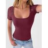imageANRABESS Womens Short Sleeve Shirts Scoop Neck Lace Going Out Tops Slim Fit Rib Knit Casual Tee 2026 Summer Fashion OutfitsDeep Red