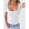 imageANRABESS Womens Short Sleeve Shirts Scoop Neck Lace Going Out Tops Slim Fit Rib Knit Casual Tee 2026 Summer Fashion OutfitsWhite