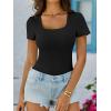 imageANRABESS Womens Short Sleeve Tops Built in Bra Summer T Shirts Scoop Neck Ribbed Knit Fitted Basic Tee Casual Going Out TopBlack