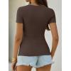 imageANRABESS Womens Short Sleeve Tops Built in Bra Summer T Shirts Scoop Neck Ribbed Knit Fitted Basic Tee Casual Going Out TopBrown