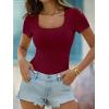imageANRABESS Womens Short Sleeve Tops Built in Bra Summer T Shirts Scoop Neck Ribbed Knit Fitted Basic Tee Casual Going Out TopDeep Red