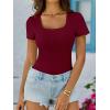 imageANRABESS Womens Short Sleeve Tops Built in Bra Summer T Shirts Scoop Neck Ribbed Knit Fitted Basic Tee Casual Going Out TopDeep Red