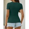 imageANRABESS Womens Short Sleeve Tops Built in Bra Summer T Shirts Scoop Neck Ribbed Knit Fitted Basic Tee Casual Going Out TopForest Green