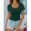 imageANRABESS Womens Short Sleeve Tops Built in Bra Summer T Shirts Scoop Neck Ribbed Knit Fitted Basic Tee Casual Going Out TopForest Green