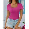 imageANRABESS Womens Short Sleeve Tops Built in Bra Summer T Shirts Scoop Neck Ribbed Knit Fitted Basic Tee Casual Going Out TopHot Pink