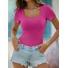 imageANRABESS Womens Short Sleeve Tops Built in Bra Summer T Shirts Scoop Neck Ribbed Knit Fitted Basic Tee Casual Going Out TopHot Pink
