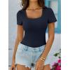 imageANRABESS Womens Short Sleeve Tops Built in Bra Summer T Shirts Scoop Neck Ribbed Knit Fitted Basic Tee Casual Going Out TopNavy Blue