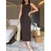 imageANRABESS Womens Summer Casual Sleeveless T Shirt Midi Dress Slim Fit Tie Waist Split Tank Long Dresses 2026 Vacation SundressCoffee