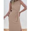 imageANRABESS Womens Summer Casual Sleeveless T Shirt Midi Dress Slim Fit Tie Waist Split Tank Long Dresses 2026 Vacation SundressKhaki