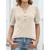imageANRABESS Womens Tops Puff Short Sleeve Henley Shirt Dressy Casual Blouses Summer Sweater 2026 Spring Business Cute TunicsParchment