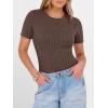 imageANRABESS Womens Tops Short Sleeve Crewneck Shirts Slim Fit Ribbed Knit Lightweight Sweater 2026 Summer Dressy Casual TShirtsBrown