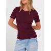 imageANRABESS Womens Tops Short Sleeve Crewneck Shirts Slim Fit Ribbed Knit Lightweight Sweater 2026 Summer Dressy Casual TShirtsBurgundy
