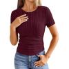 imageANRABESS Womens Tops Short Sleeve Crewneck Shirts Slim Fit Ribbed Knit Lightweight Sweater 2026 Summer Dressy Casual TShirtsBurgundy