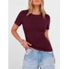 imageANRABESS Womens Tops Short Sleeve Crewneck Shirts Slim Fit Ribbed Knit Lightweight Sweater 2026 Summer Dressy Casual TShirtsBurgundy