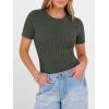 imageANRABESS Womens Tops Short Sleeve Crewneck Shirts Slim Fit Ribbed Knit Lightweight Sweater 2026 Summer Dressy Casual TShirtsDeep Green