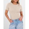 imageANRABESS Womens Tops Short Sleeve Crewneck Shirts Slim Fit Ribbed Knit Lightweight Sweater 2026 Summer Dressy Casual TShirtsLight Khaki