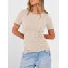 imageANRABESS Womens Tops Short Sleeve Crewneck Shirts Slim Fit Ribbed Knit Lightweight Sweater 2026 Summer Dressy Casual TShirtsLight Khaki