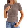 imageANRABESS Womens Tops Short Sleeve Crewneck Shirts Slim Fit Ribbed Knit Lightweight Sweater 2026 Summer Dressy Casual TShirtsTan