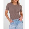 imageANRABESS Womens Tops Short Sleeve Crewneck Shirts Slim Fit Ribbed Knit Lightweight Sweater 2026 Summer Dressy Casual TShirtsTan