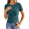 imageANRABESS Womens Tops Short Sleeve Crewneck Shirts Slim Fit Ribbed Knit Lightweight Sweater 2026 Summer Dressy Casual TShirtsTeal