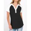 imageANRABESS Womens Tops Short Sleeve Henley Shirts Summer V Neck Color Block Tunic T Shirts Casual Blouses Work Trendy ClothesBlack