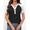 imageANRABESS Womens Tops Short Sleeve Henley Shirts Summer V Neck Color Block Tunic T Shirts Casual Blouses Work Trendy ClothesBlack