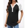 imageANRABESS Womens Tops Short Sleeve Henley Shirts Summer V Neck Color Block Tunic T Shirts Casual Blouses Work Trendy ClothesBlack