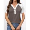 imageANRABESS Womens Tops Short Sleeve Henley Shirts Summer V Neck Color Block Tunic T Shirts Casual Blouses Work Trendy ClothesBrown