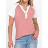 imageANRABESS Womens Tops Short Sleeve Henley Shirts Summer V Neck Color Block Tunic T Shirts Casual Blouses Work Trendy ClothesCoral